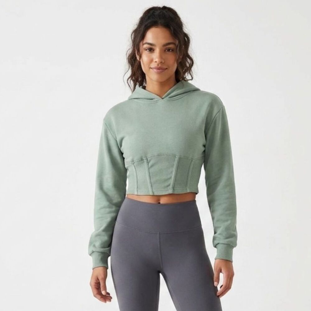 Honey & Sparkle Sage Green Corset Hoodie Cropped Sweatshirt Pullover M Medium